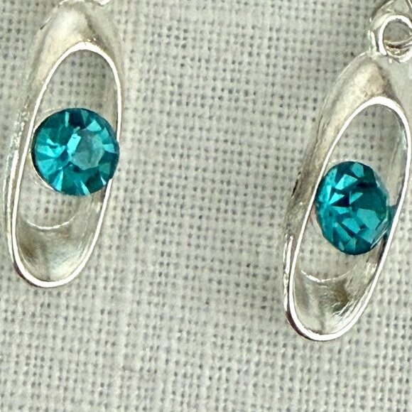 Blue Crystal Earrings Silver Plated Boho Glam Indie Sleaze Elegant Jewelry - Picture 8 of 8
